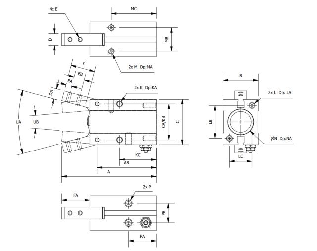 Winkelgreifer 52,5 mm M3 x 0,5